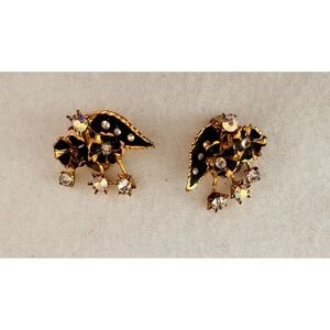 Vintage Fancy Faux Gold and Rhinestone Clip On‎ Earrings